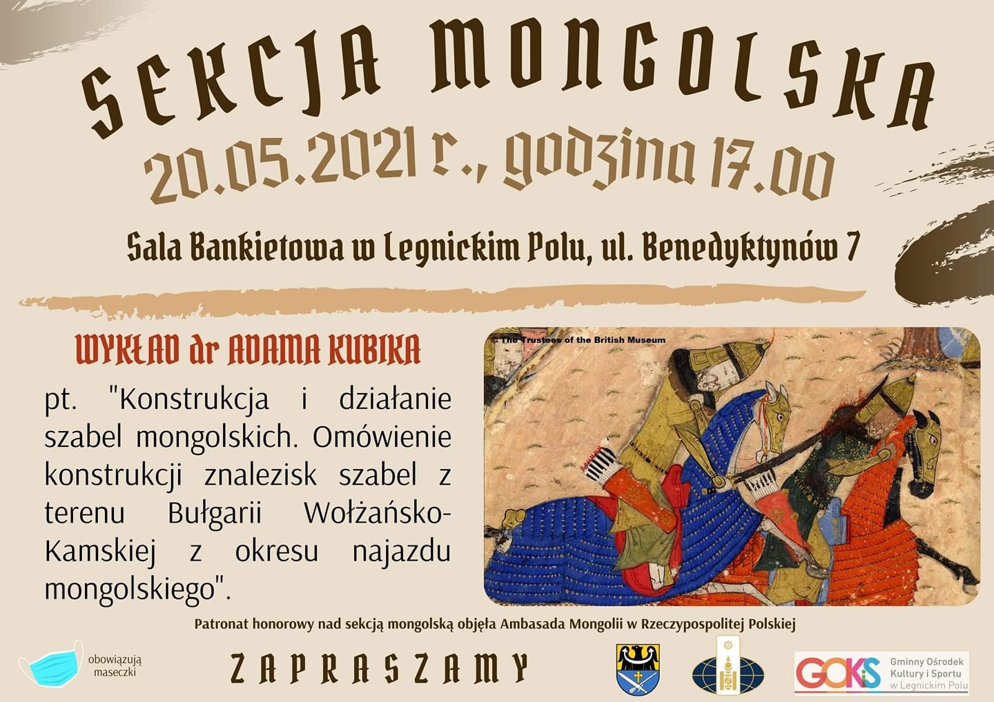 plakat dotyczący sekcji mogolskiej z informacjami na temat dnia godziny oraz miejsca wydarzenia