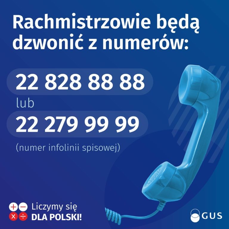 plakat przedstawiający numery telefonów z których będą dzwonić rachmistrzowie spisowi