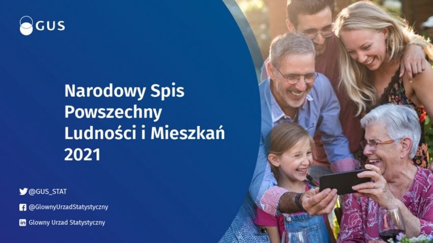 plakat przedstawiający rodzinę spisującą się w narodowym spisie powszechnym